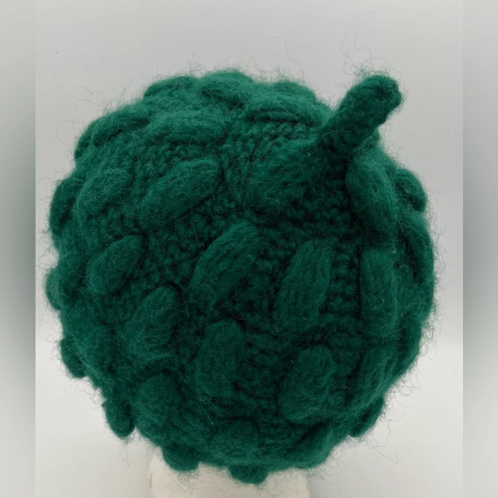 Vintage Italian Wool Green Chunky Knit Winter Fall Beanie Hat Cottagecore Knobby - Picture 6 of 15